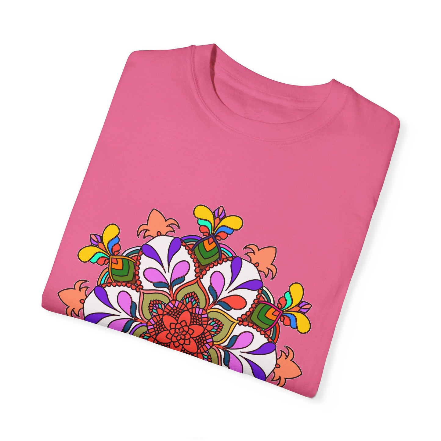 Unisex Mandala T-Shirt made of 100% Ring-Spun Cotton, featuring Hand-Drawn Mandala Art and Garment-Dyed for Extra Comfort