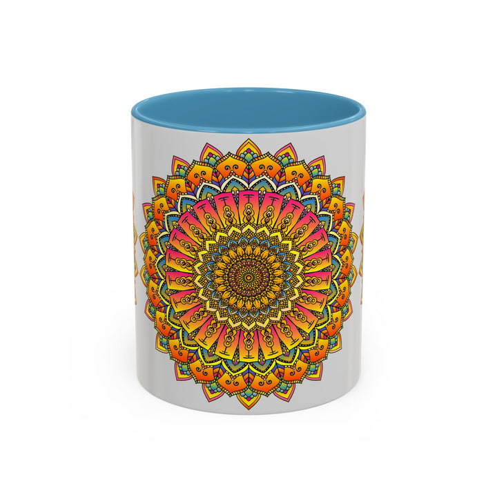 Colorful floral mandala art mug with intricate geometric patterns and vibrant hues