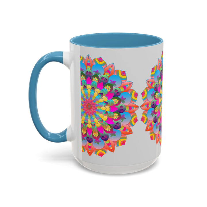 Colorful mandala art mug with intricate circular design, perfect for enjoying your favorite hot beverages in style