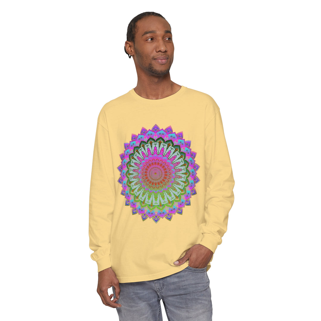 Stylish and eye-catching unisex long sleeve t-shirt with a vibrant mandala print