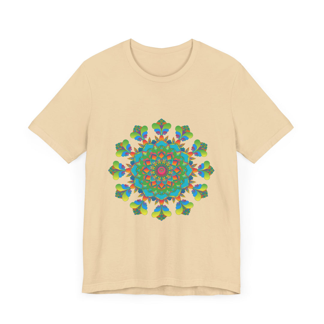 Colorful tie dye t-shirt with a psychedelic mandala design on it