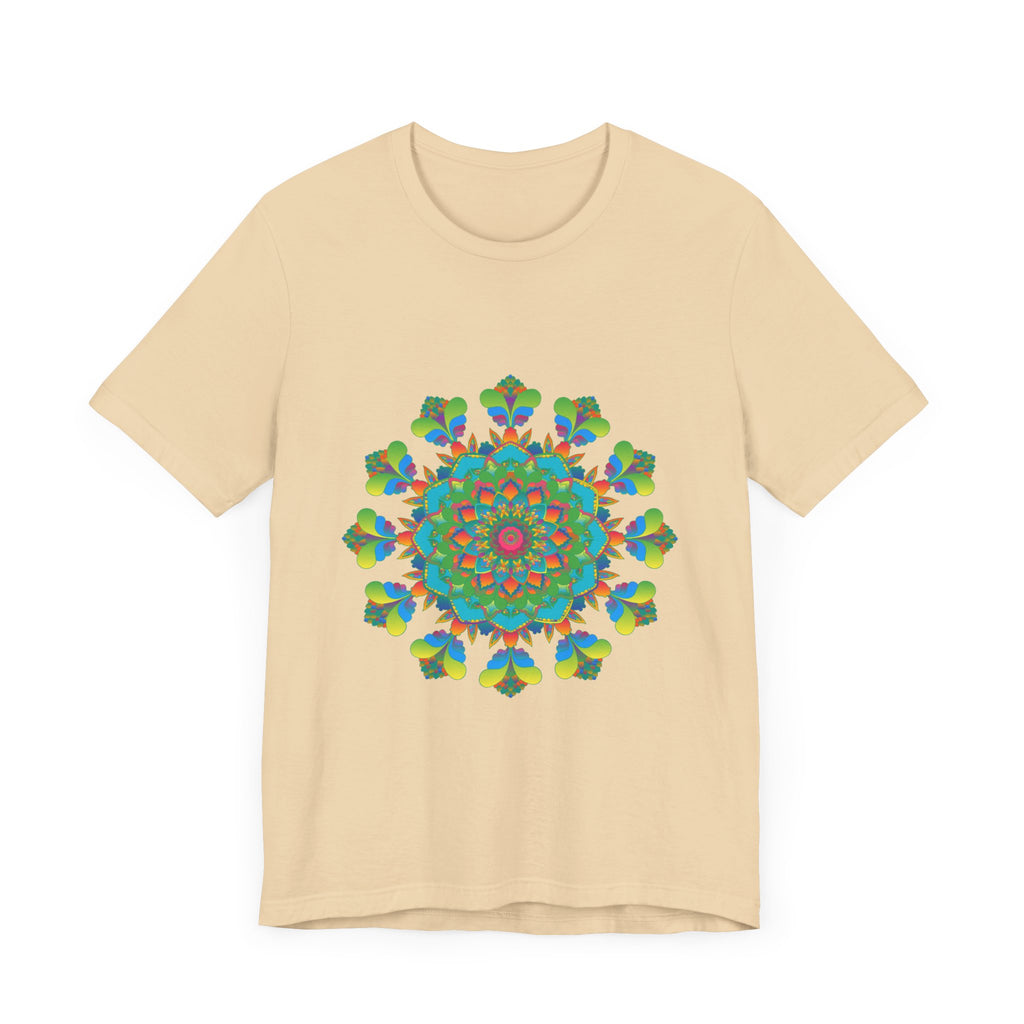 Colorful tie dye t-shirt with a psychedelic mandala design on it