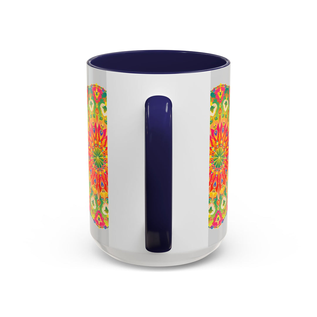 Vibrant and colorful mandala art mug, perfect for adding a pop of color to your morning coffee routine