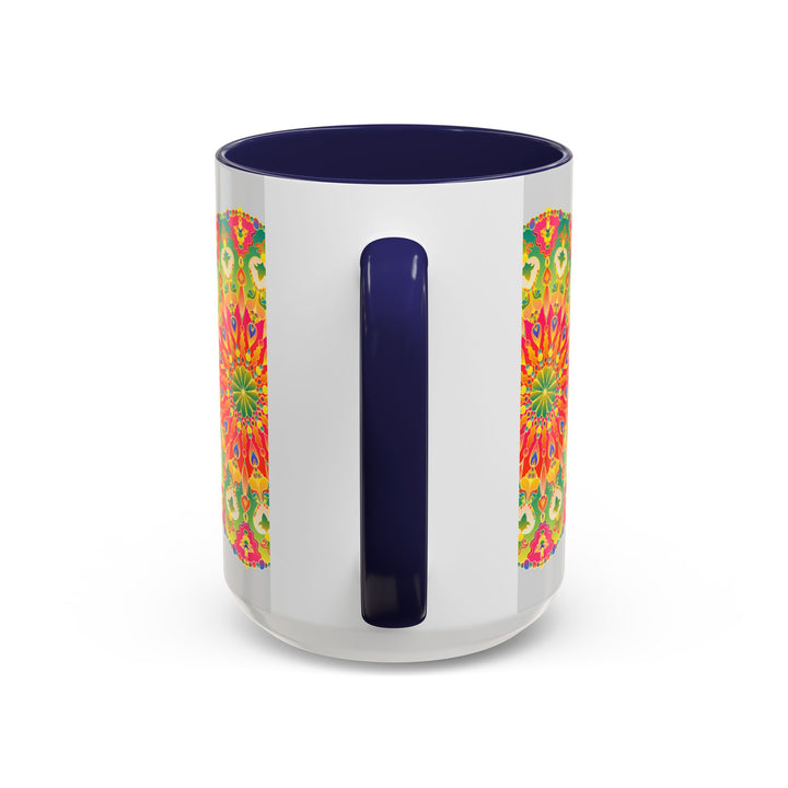 Vibrant and colorful mandala art mug, perfect for adding a pop of color to your morning coffee routine