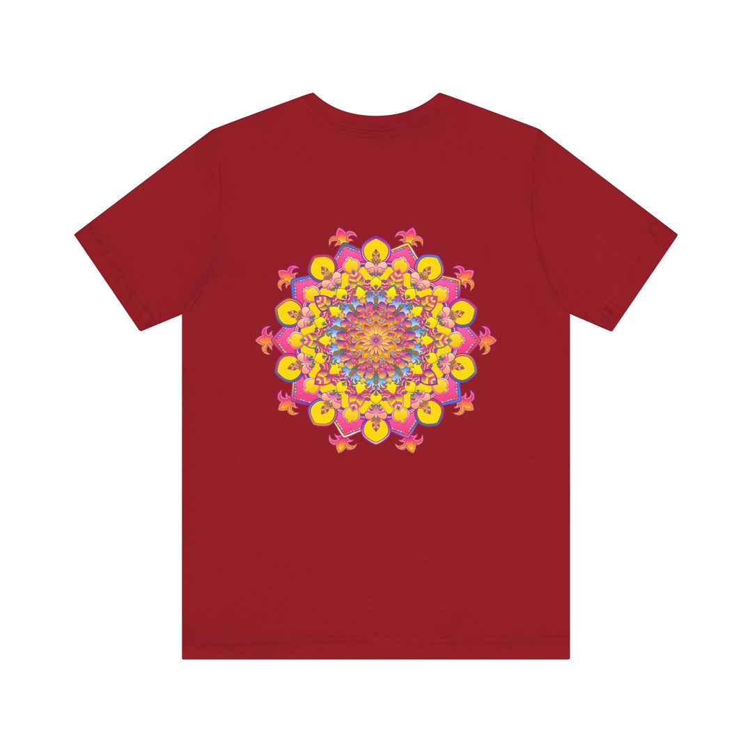 Colorful mandala tee with intricate designs representing spiritual peace and harmony, perfect for meditation and yoga