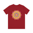 Colorful mandala tee with intricate designs representing spiritual peace and harmony, perfect for meditation and yoga