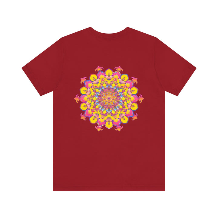 Colorful mandala tee with intricate designs representing spiritual peace and harmony, perfect for meditation and yoga