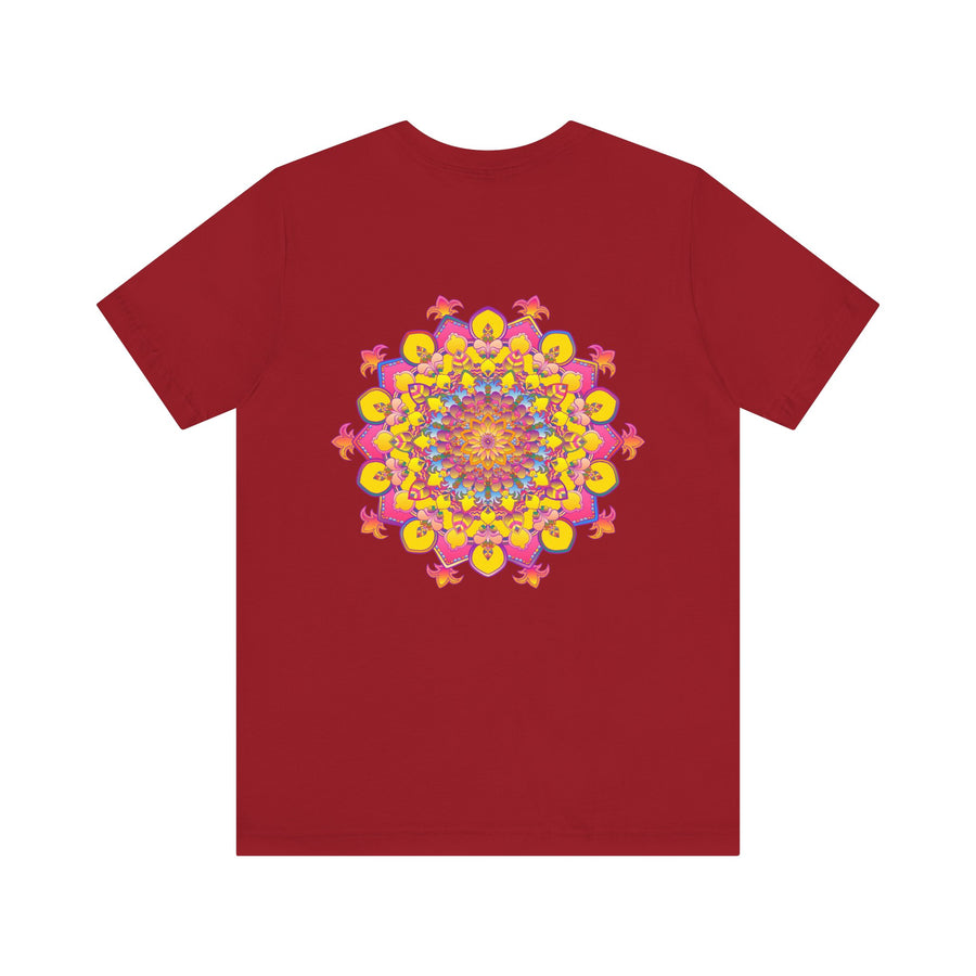 Colorful mandala tee with intricate designs representing spiritual peace and harmony, perfect for meditation and yoga
