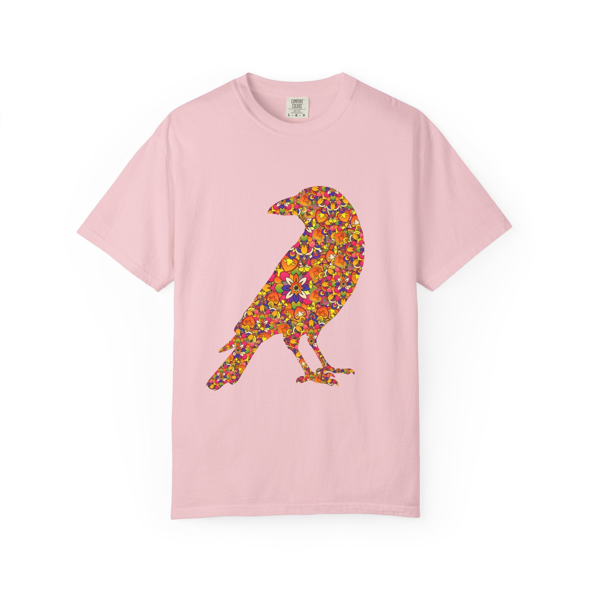 Maglietta con mandala floreale e corvo radioso