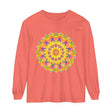 Colorful and intricate mandala design on a unisex long sleeve t-shirt