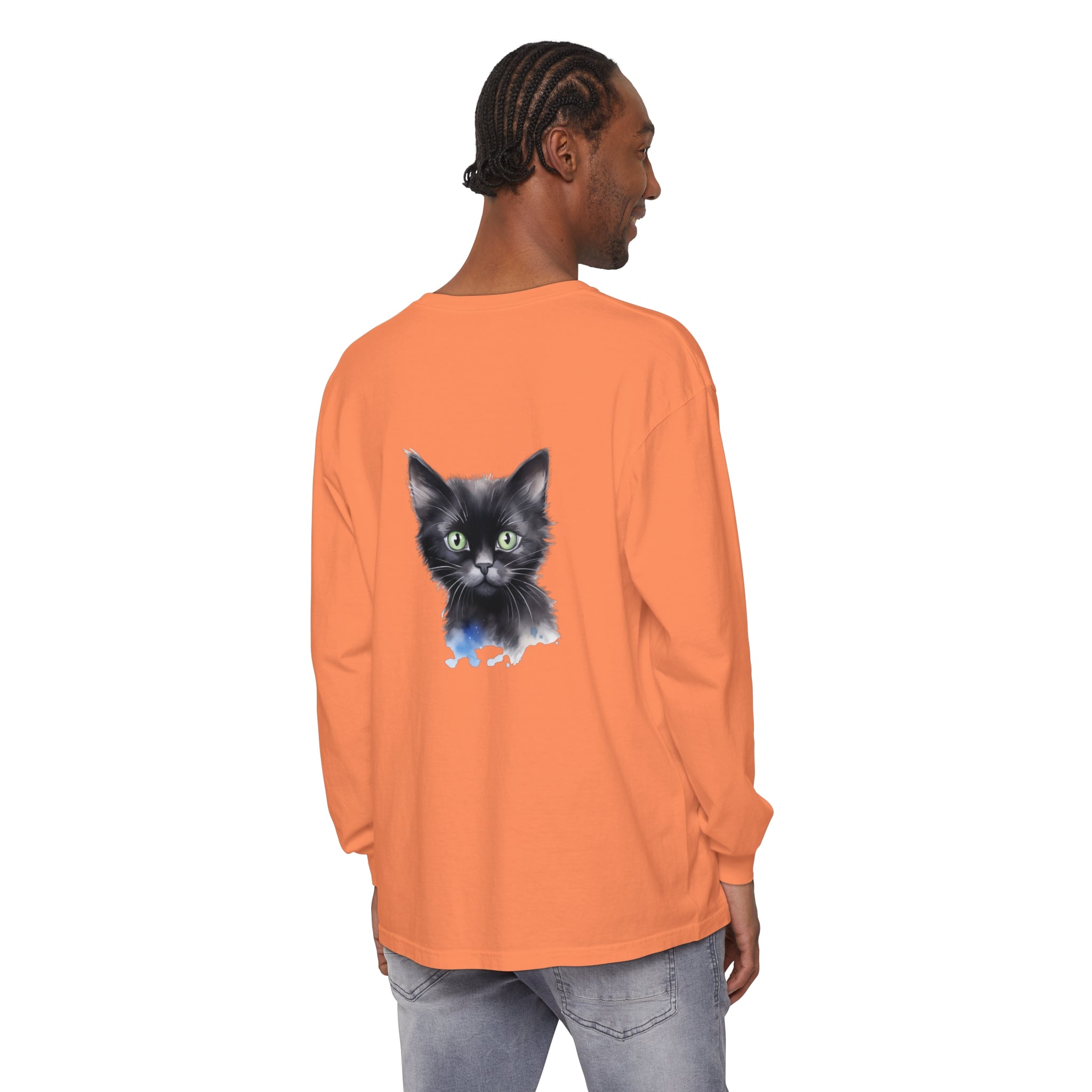 Black Cat Watercolor Unisex T-Shirt featuring a realistic watercolor painting of a black cat on a high-quality, comfortable unisex t-shirt