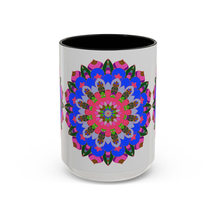 Bright and colorful mandala mug with intricate patterns