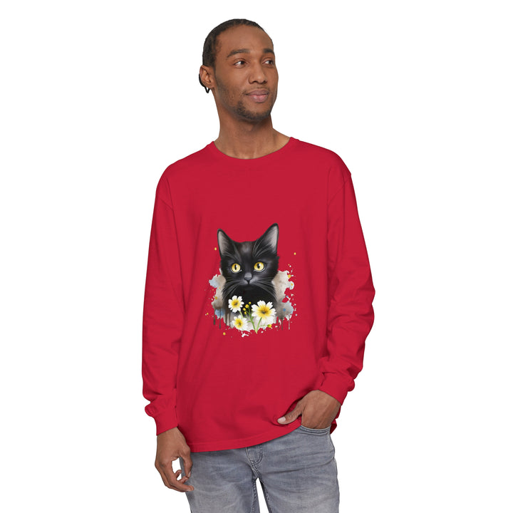 Black Cat Watercolor Floral Unisex T-Shirt with vibrant floral design