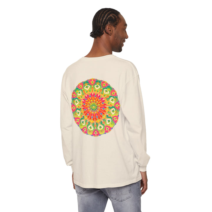 Intricate mandala long sleeve t-shirt featuring vibrant and detailed artistic design