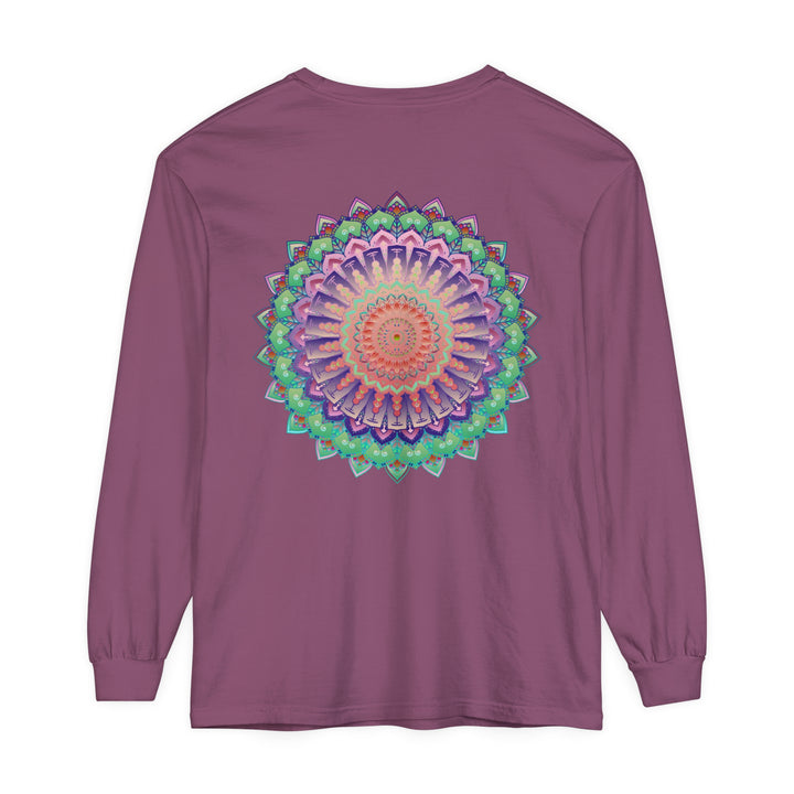 Colorful and intricate mandala design long sleeve t-shirt, suitable for men and women