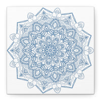 Handmade Mandala Art - Steel Blue Mandala Design Wall Art on Matte Canvas, Stretched, 125 inch - Unique and Intricate Handcrafted Artwork