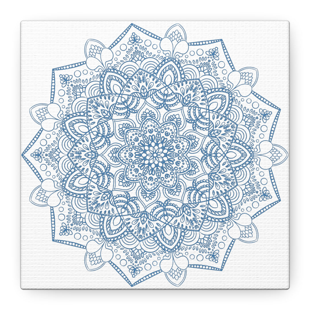 Handmade Mandala Art - Steel Blue Mandala Design Wall Art on Matte Canvas, Stretched, 125 inch - Unique and Intricate Handcrafted Artwork