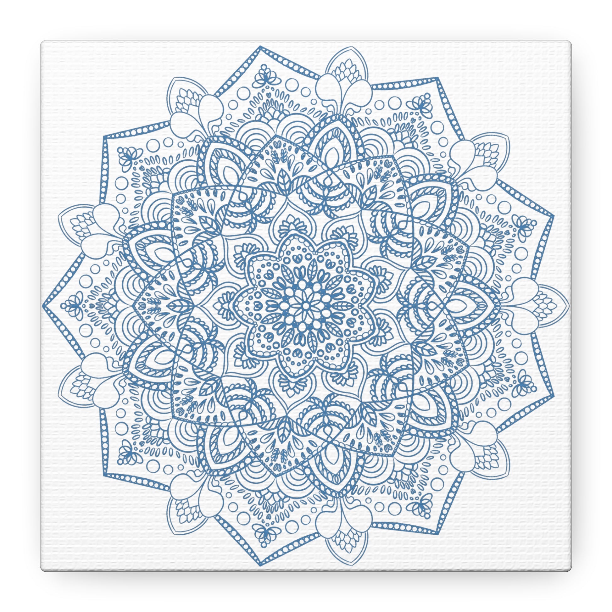 Handmade Mandala Art - Steel Blue Mandala Design Wall Art on Matte Canvas, Stretched, 125 inch - Unique and Intricate Handcrafted Artwork