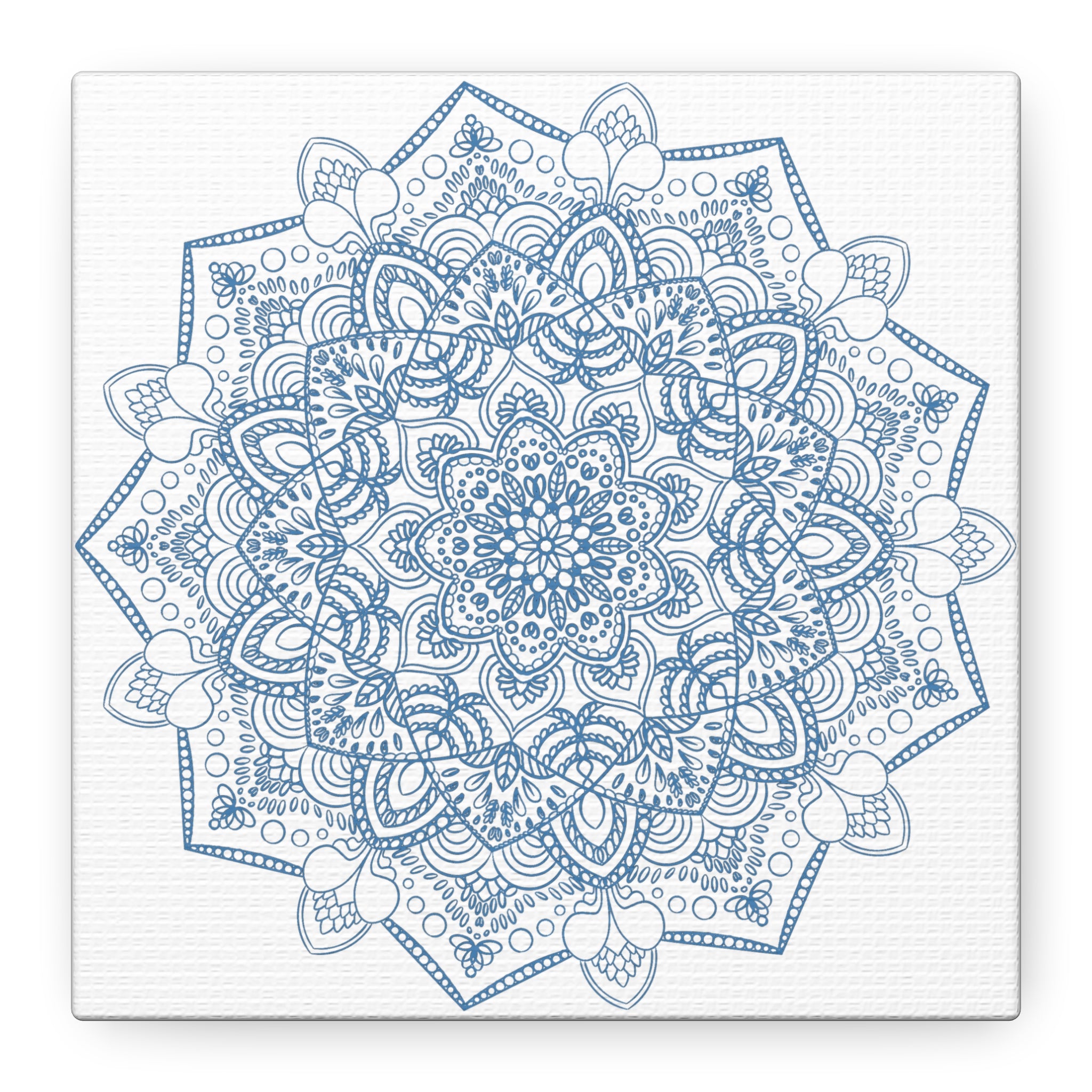 Handmade Mandala Art - Steel Blue Mandala Design Wall Art on Matte Canvas, Stretched, 125 inch - Unique and Intricate Handcrafted Artwork