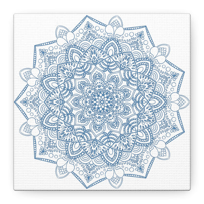 Handmade Mandala Art - Steel Blue Mandala Design Wall Art on Matte Canvas, Stretched, 125 inch - Unique and Intricate Handcrafted Artwork