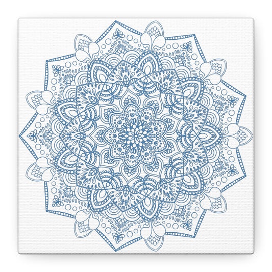 Handmade Mandala Art - Steel Blue Mandala Design Wall Art on Matte Canvas, Stretched, 125 inch - Unique and Intricate Handcrafted Artwork