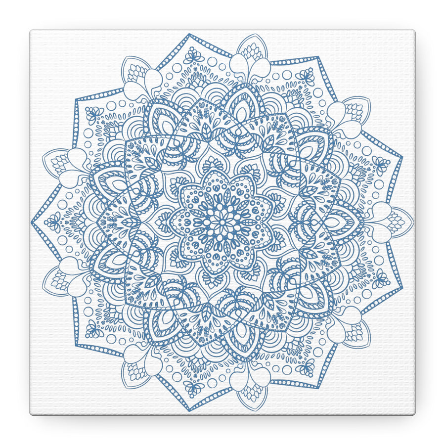 Handmade Mandala Art - Steel Blue Mandala Design Wall Art on Matte Canvas, Stretched, 125 inch - Unique and Intricate Handcrafted Artwork