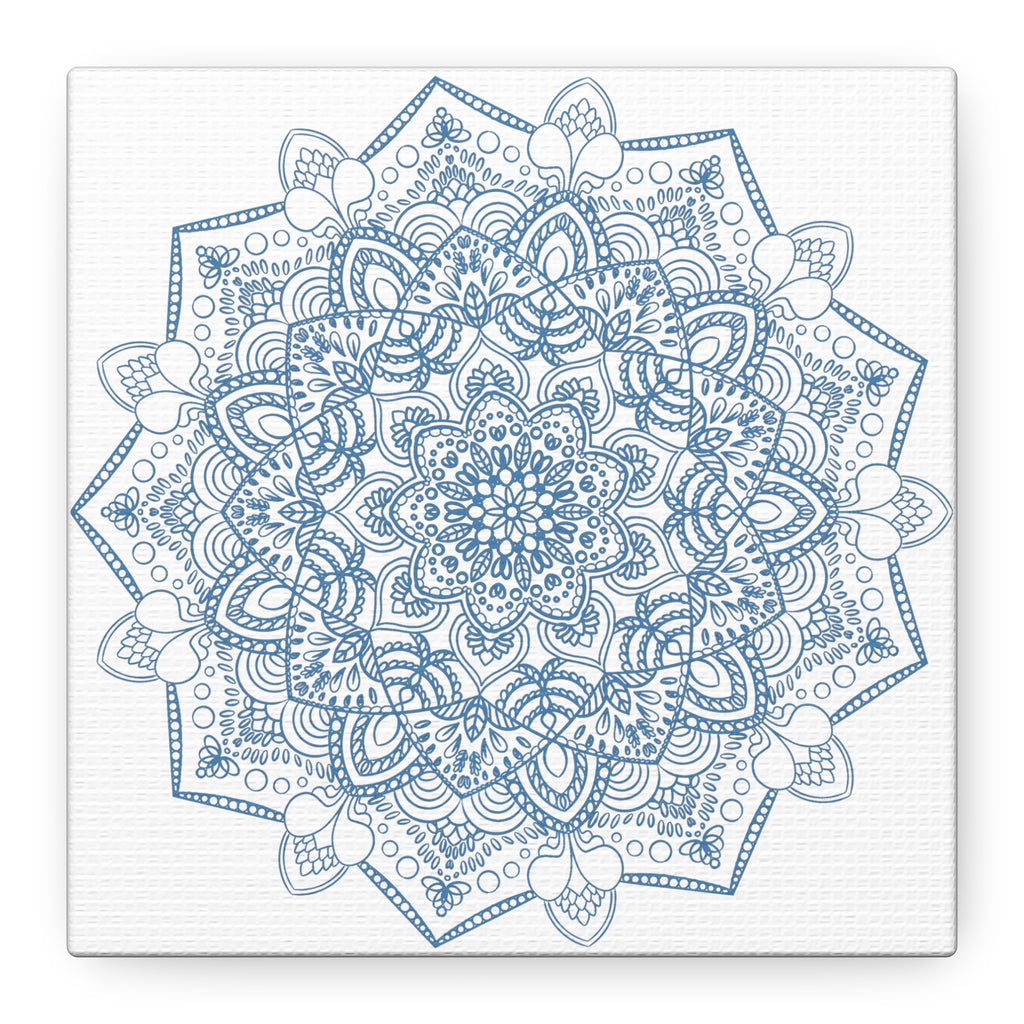 Handmade Mandala Art - Steel Blue Mandala Design Wall Art on Matte Canvas, Stretched, 125 inch - Unique and Intricate Handcrafted Artwork