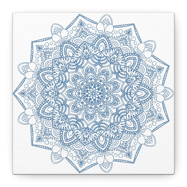 Handmade Mandala Art - Steel Blue Mandala Design Wall Art on Matte Canvas, Stretched, 125 inch - Unique and Intricate Handcrafted Artwork