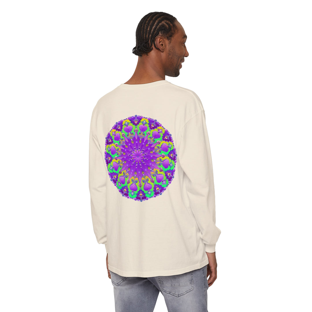 Beautiful purple and green mandala long sleeve t-shirt with intricate design