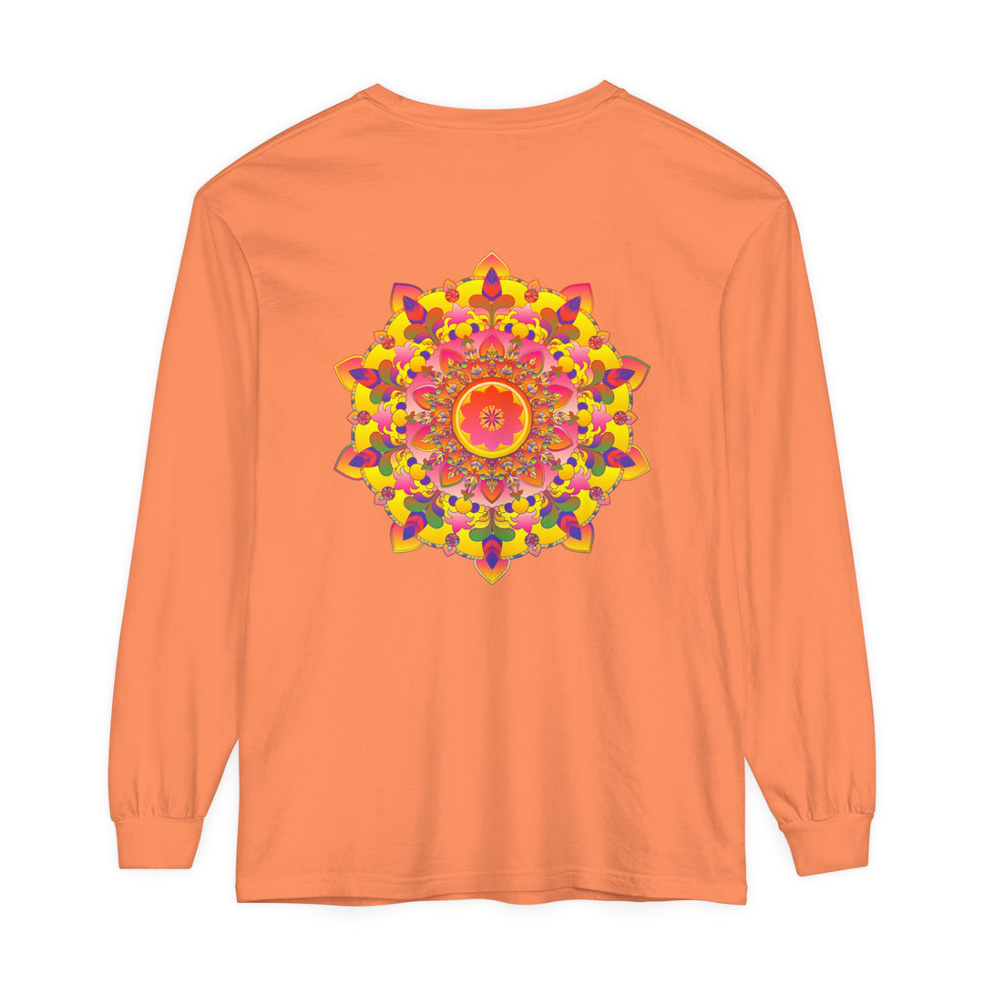 Vibrant Mandala Unisex Long Sleeve T-Shirt in various colors and sizes