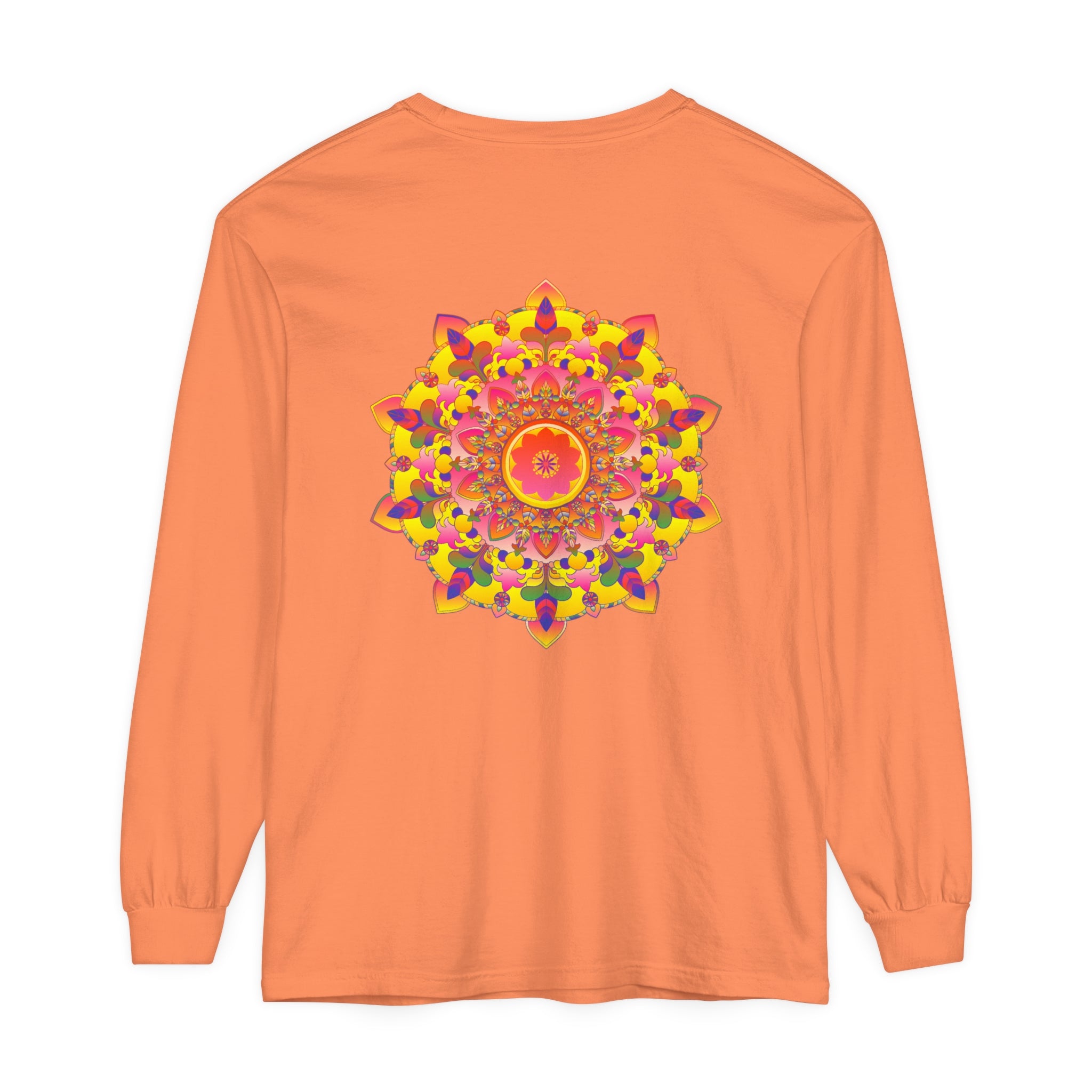 Vibrant Mandala Unisex Long Sleeve T-Shirt in various colors and sizes