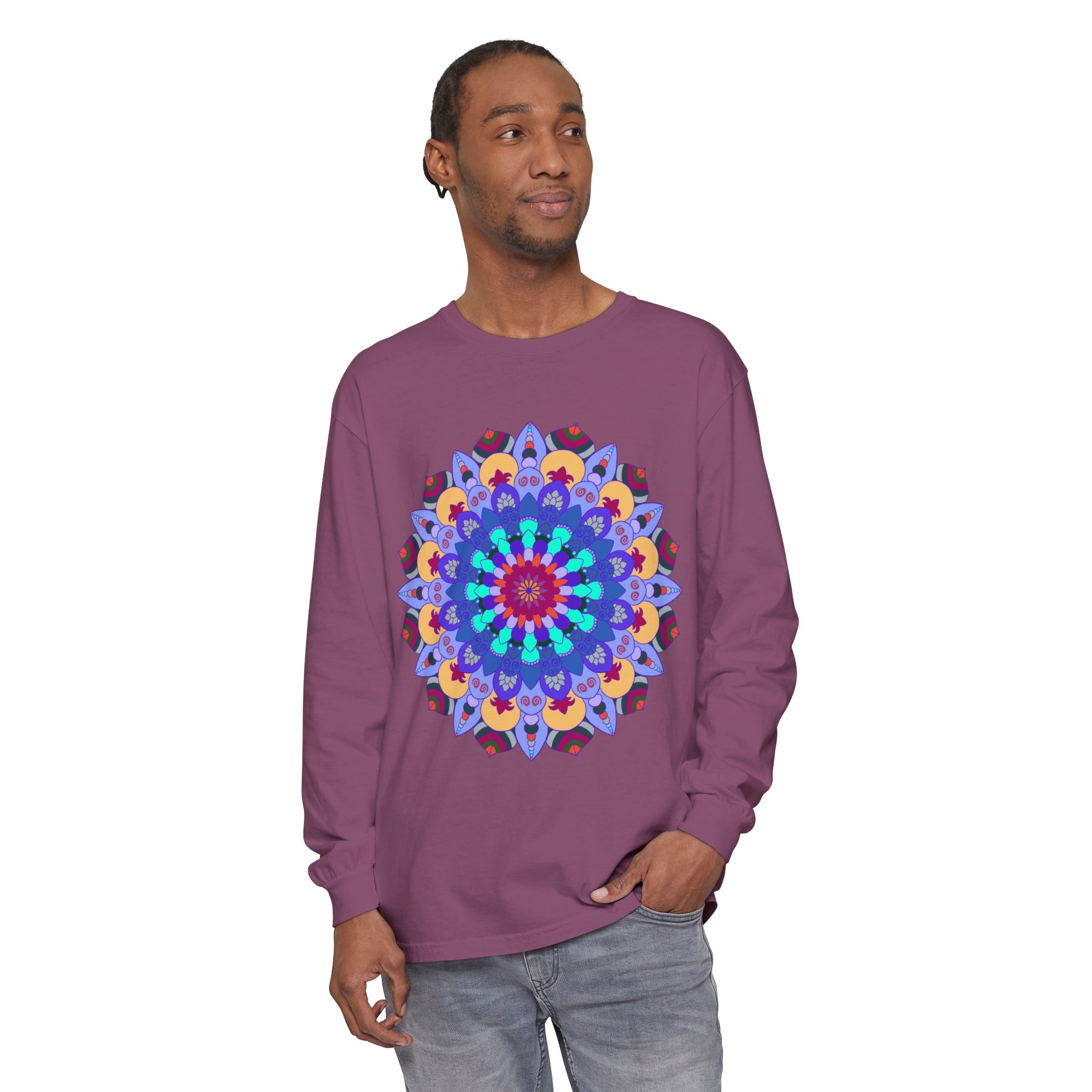 Colorful and intricate mandala design long sleeve t-shirt for vibrant style