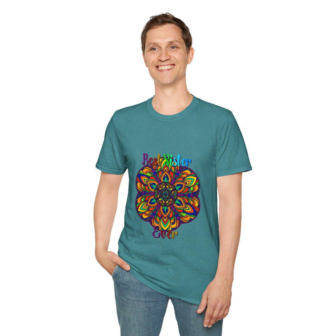 Mandala Art Gift for Sister Unisex Softstyle T-Shirt - Hand-Drawn Design, perfect for birthdays and special occasions, comfortable and unique