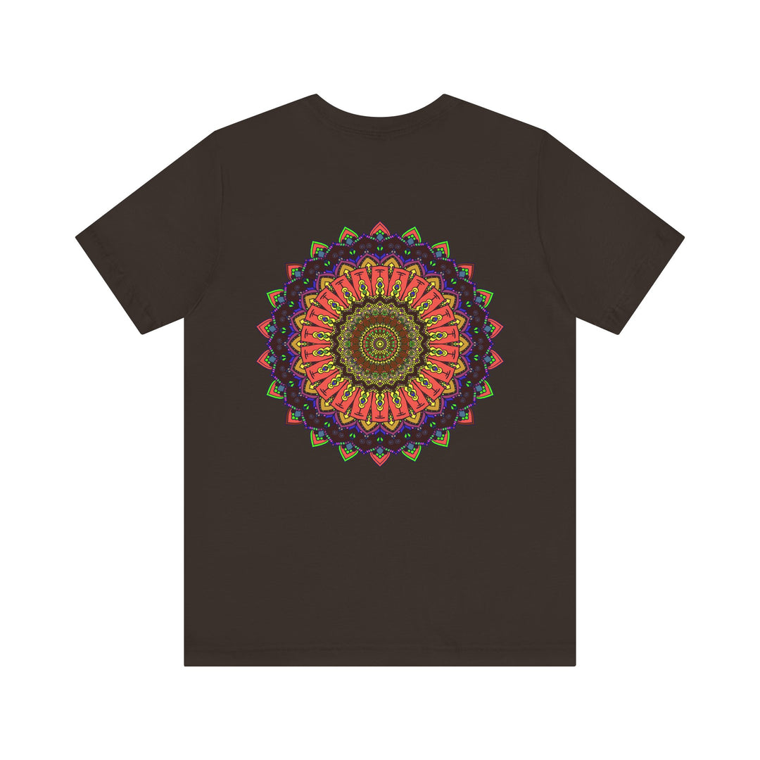 Colorful mandala tee with vibrant patterns symbolizing spiritual peace and tranquility