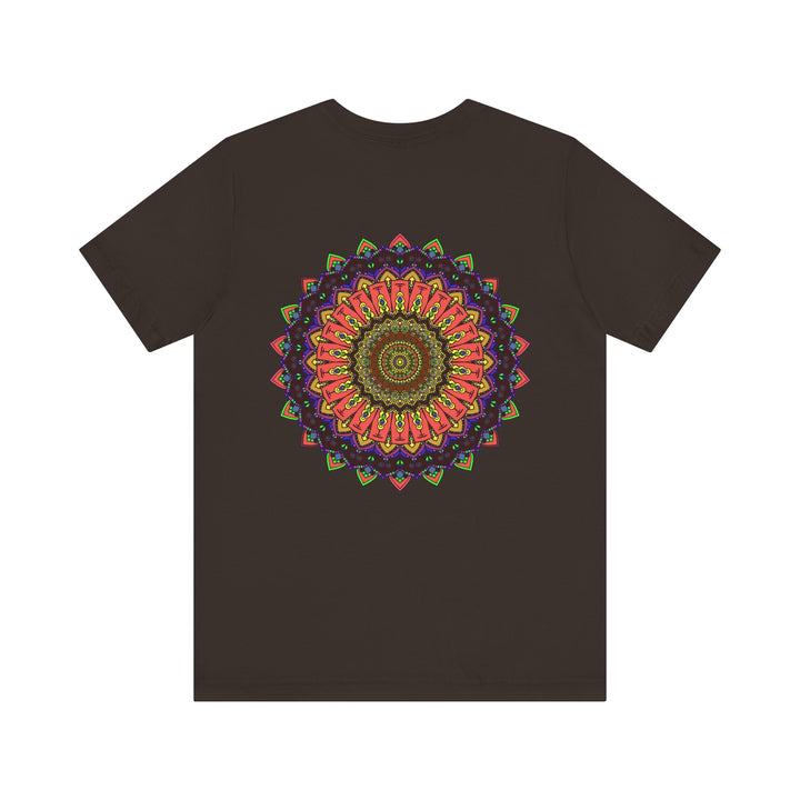 Colorful mandala tee with vibrant patterns symbolizing spiritual peace and tranquility