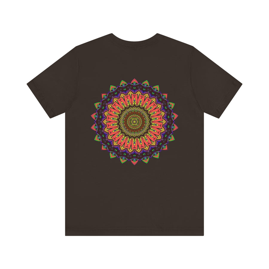 Colorful mandala tee with vibrant patterns symbolizing spiritual peace and tranquility