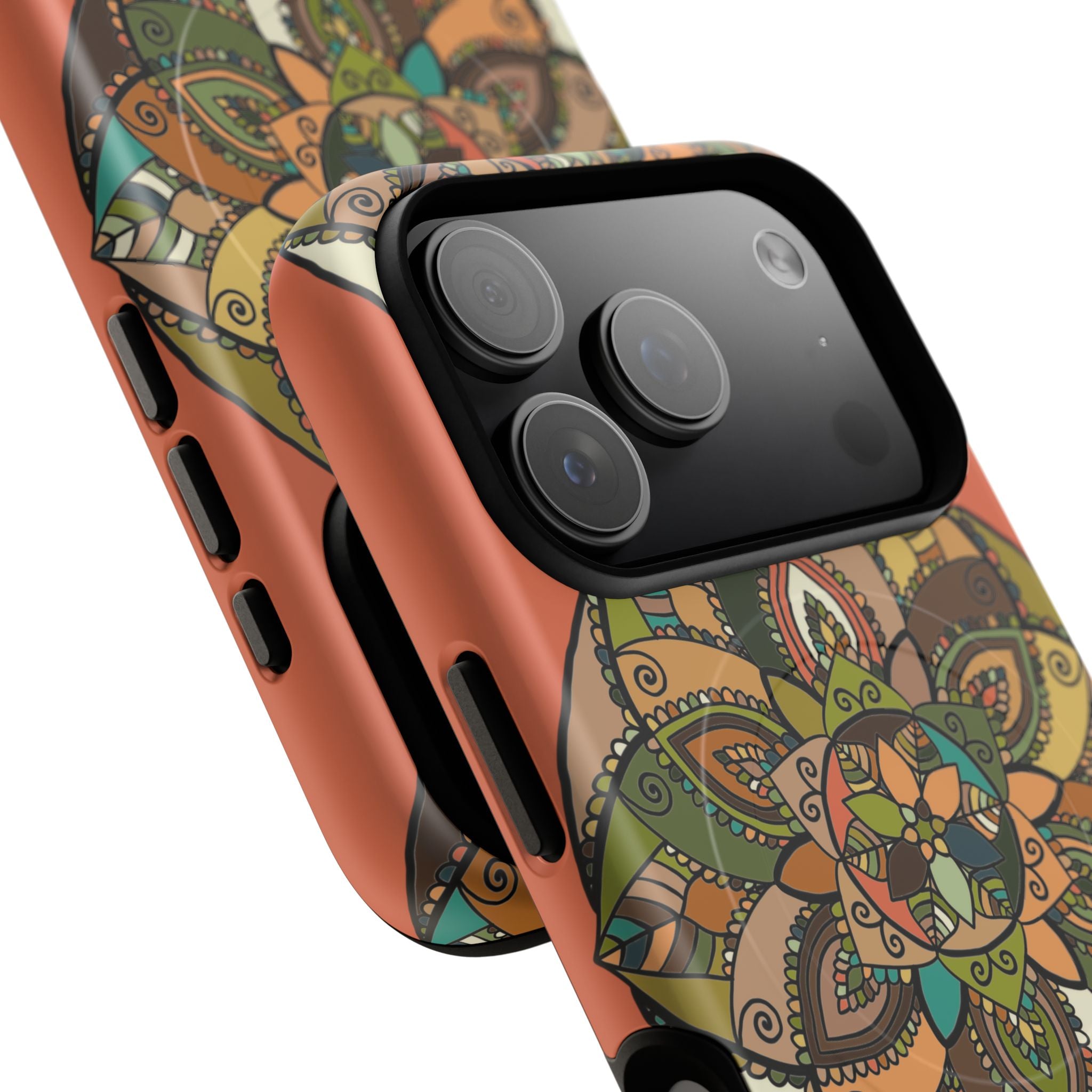 Mandala Floral Tough Magnetic Phone Case — Boho Earth-Tone Protective Cover