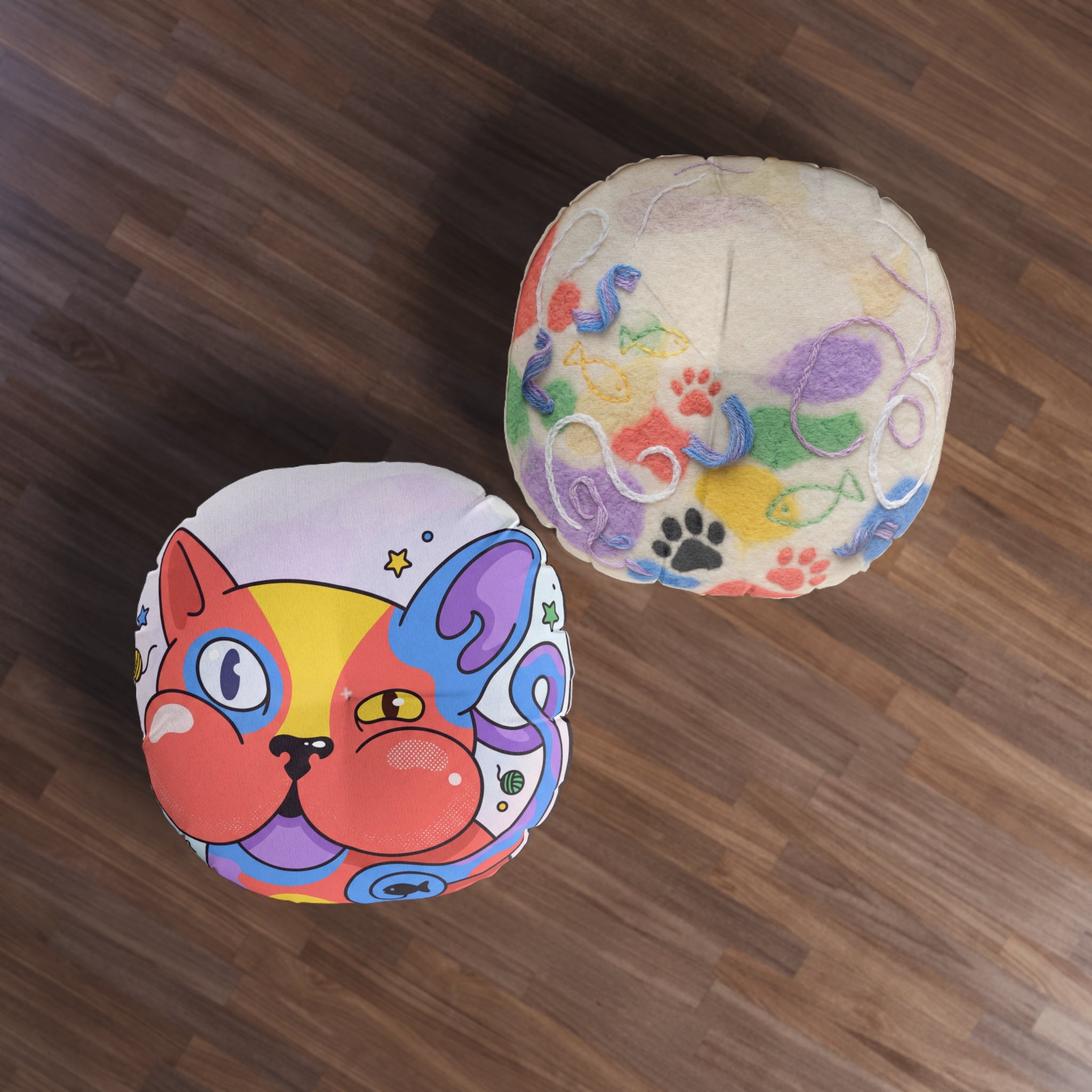 Surreales, niedliches Katzen-Rundkissen – verspieltes, gemütliches Kissen