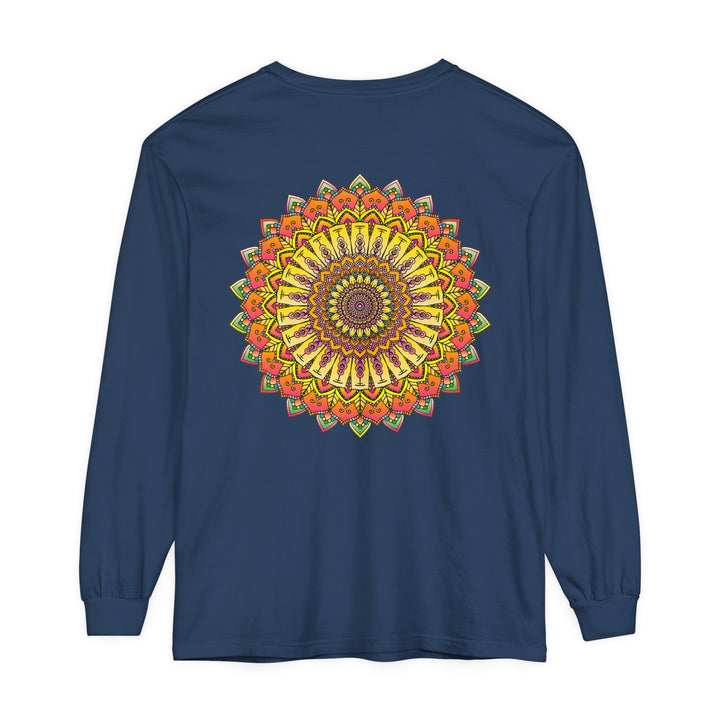 Intricate Mandala Unisex Long Sleeve T-Shirt featuring a detailed, colorful mandala design