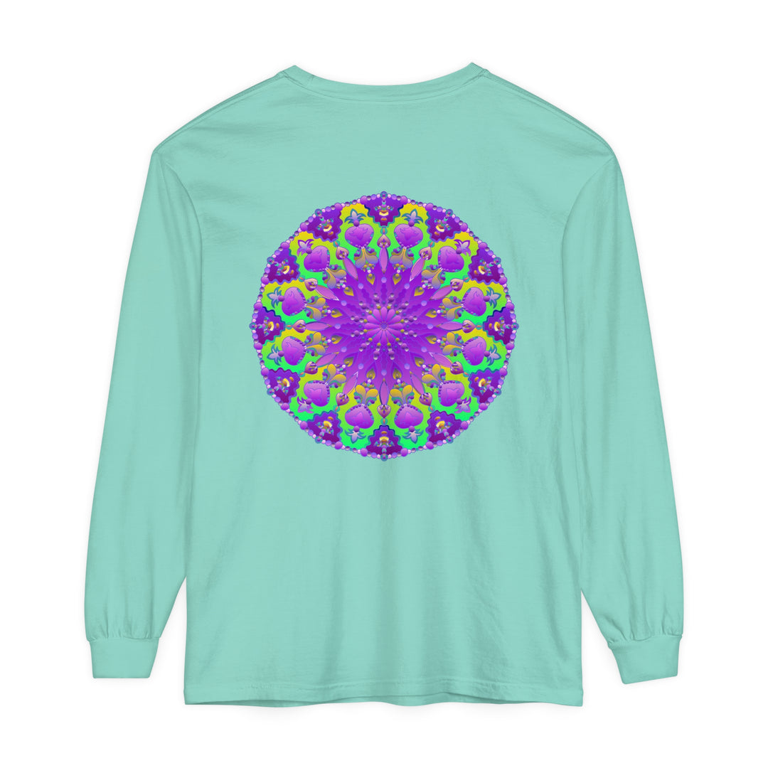 Beautiful purple and green mandala design long sleeve t-shirt for women