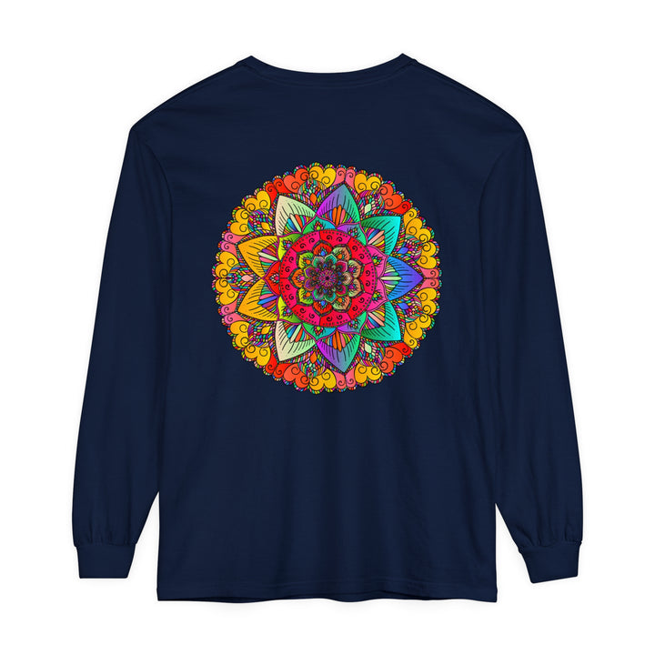 Vibrant Mandala Unisex Long Sleeve T-Shirt with intricate colorful design and comfortable fit