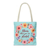 Beautiful floral tote bag with the inspiring message 'Bloom Where You Are Planted' available in 3 different sizes