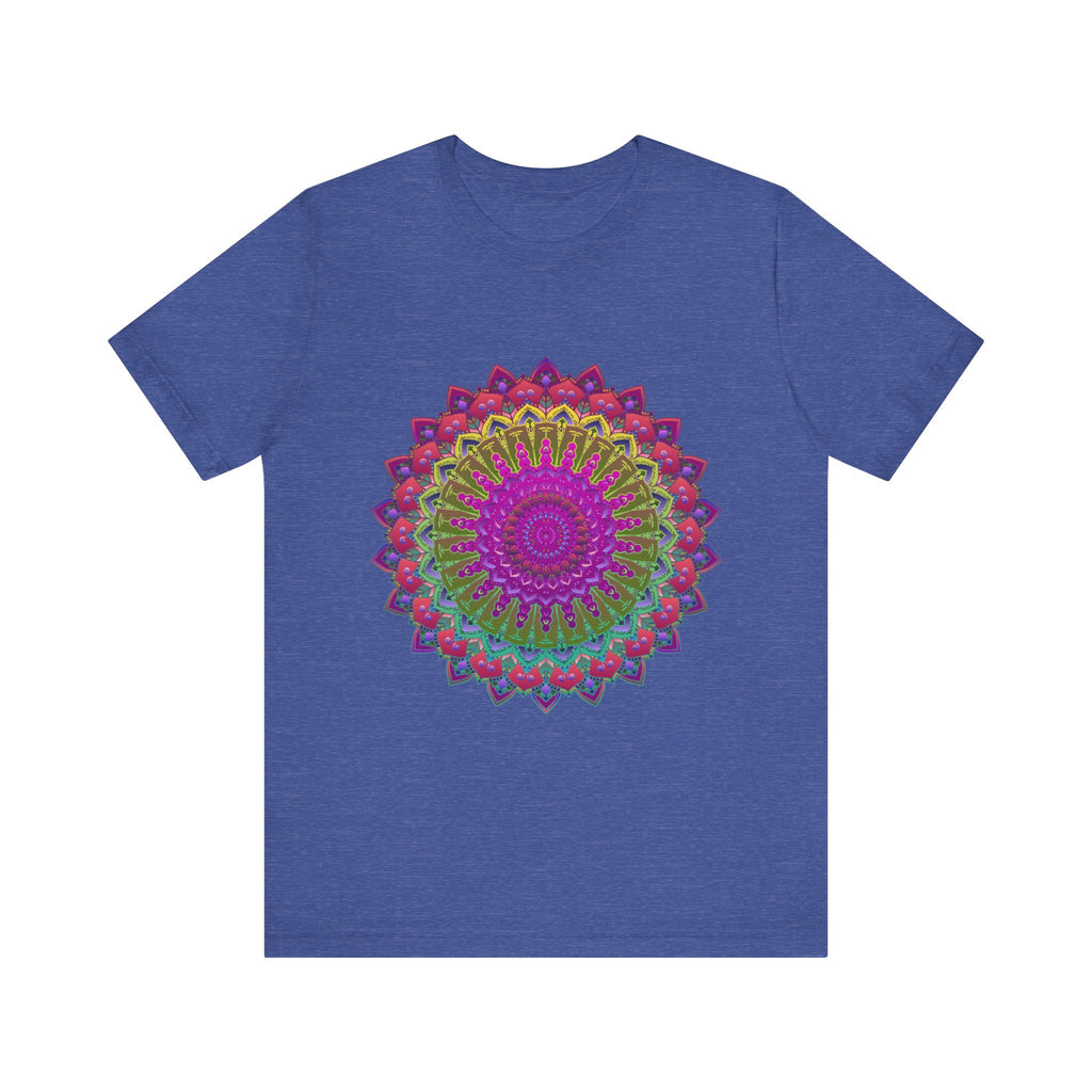 Vibrant and colorful mandala tee with spiritual art design for a unique and eye-catching fashion statement