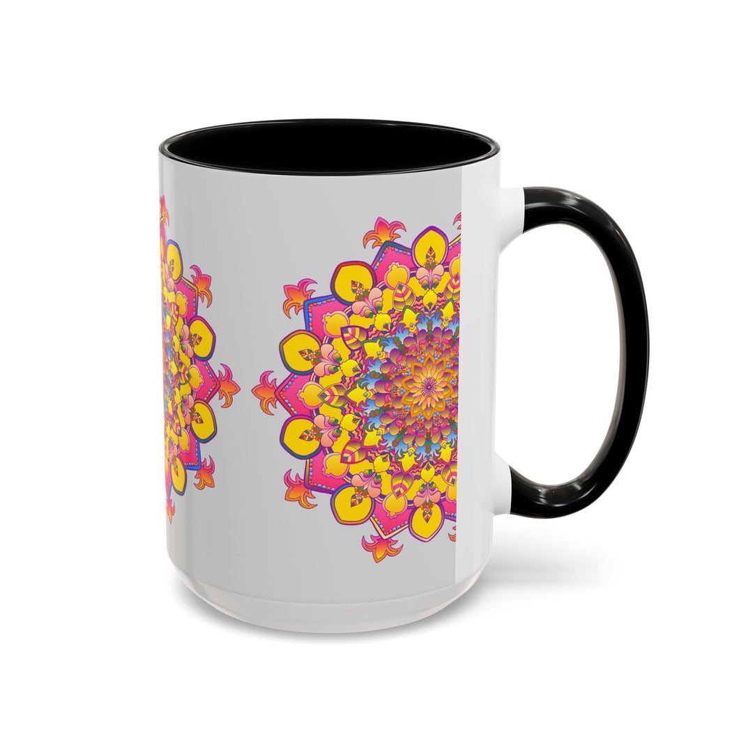 Colorful ceramic mug featuring a mandala art design, perfect for meditation and relaxation