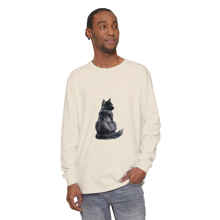 Black Cat Watercolor Long Sleeve T-Shirt with vibrant and detailed feline design