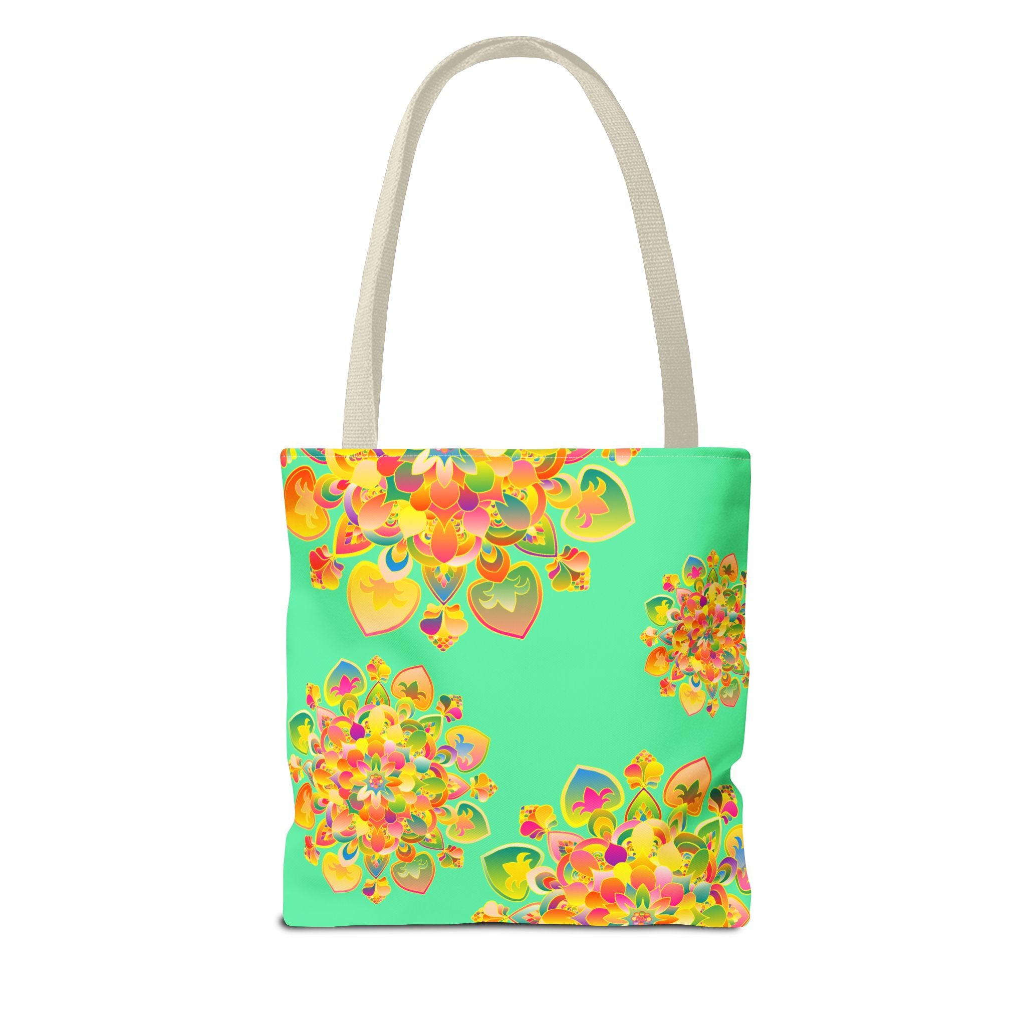 Floral Mandala Tote Bag — Bright Tropical Green All-Over Print