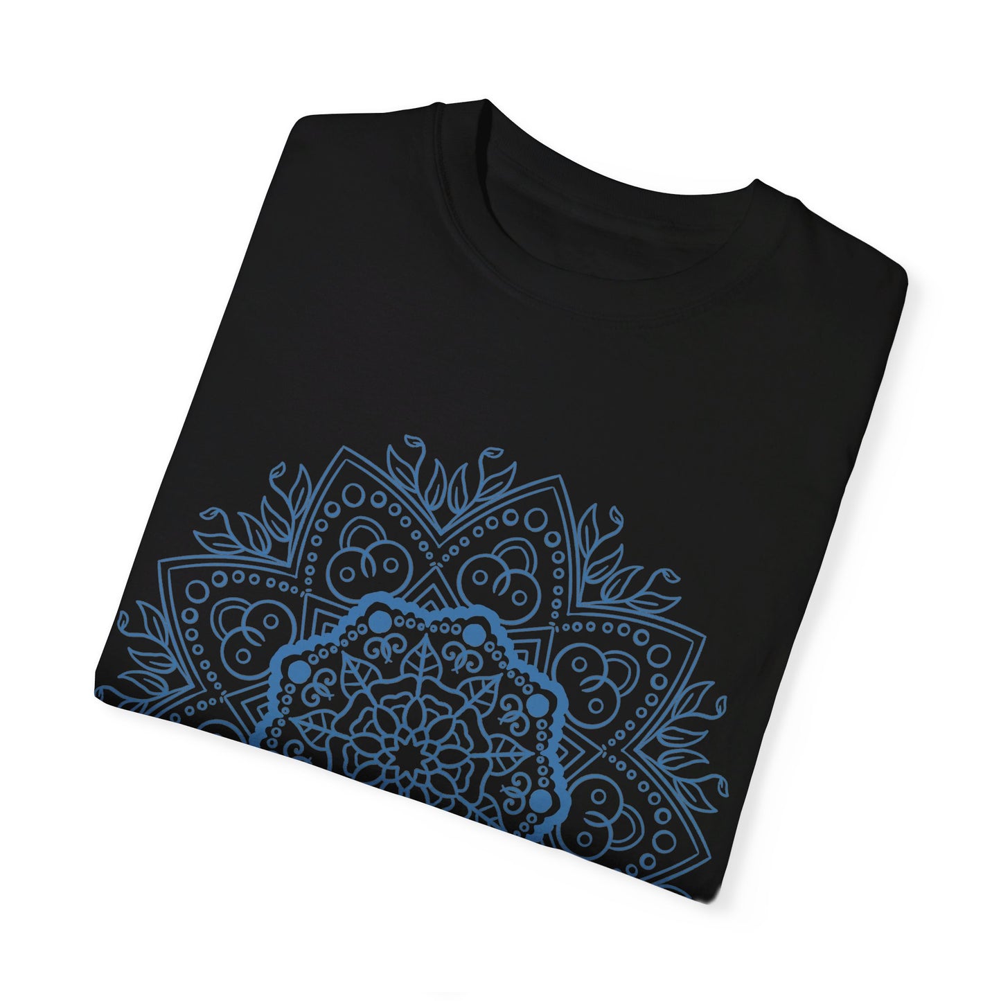 Handmade unisex t-shirt featuring a unique mandala design, garment-dyed for lasting color