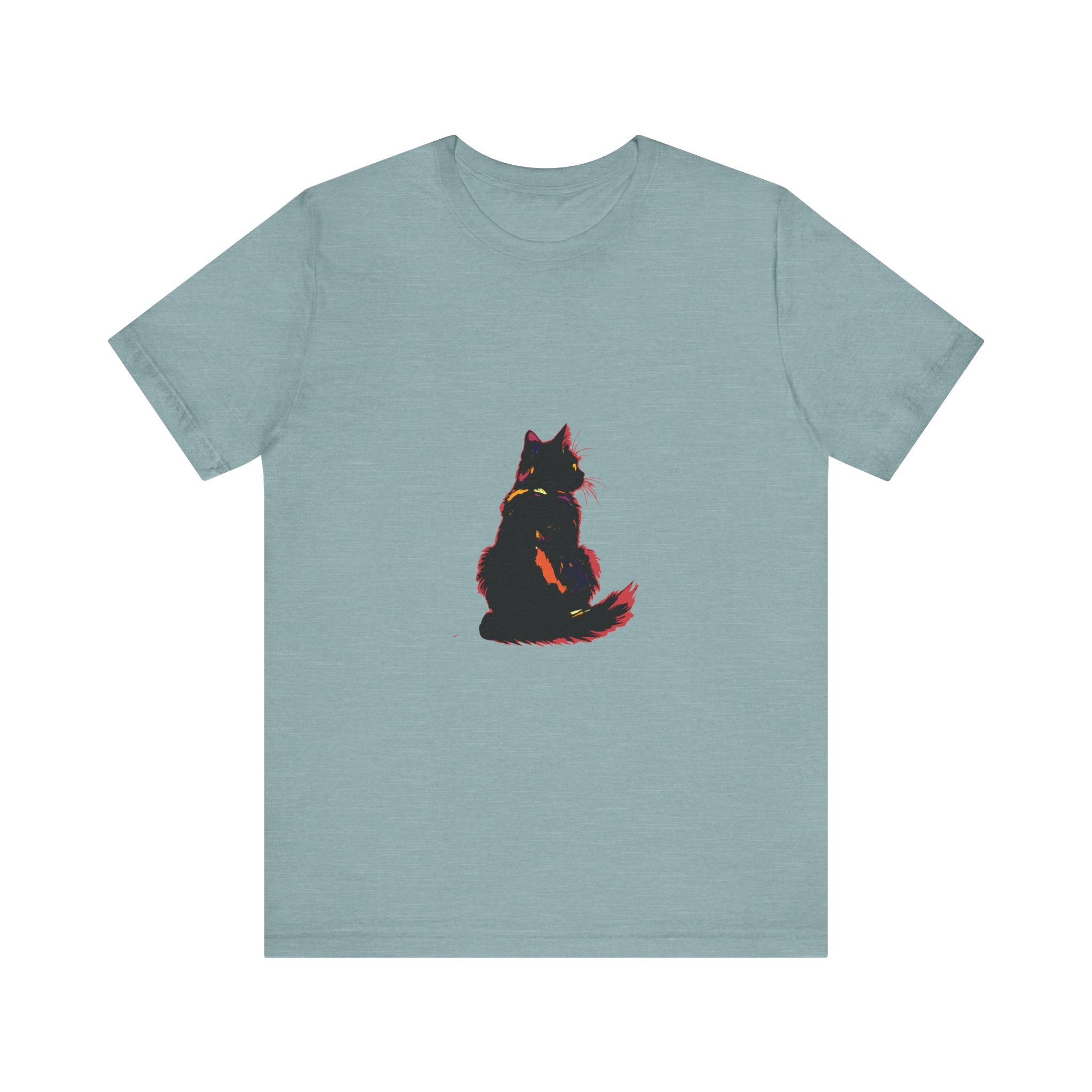 Black Cat Mystery T-Shirt - Shadowy Elegance: A black t-shirt with a mysterious and elegant black cat design