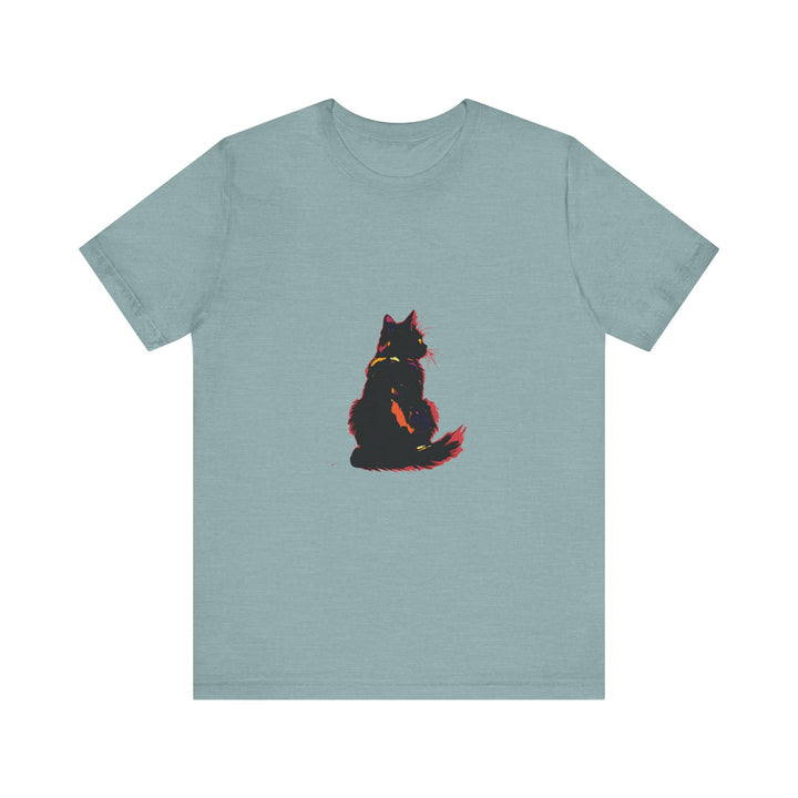 Black Cat Mystery T-Shirt - Shadowy Elegance: A black t-shirt with a mysterious and elegant black cat design