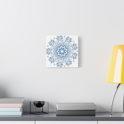 Handmade Mandala Art - Steel Blue Mandala Design Wall Art on Matte Canvas, Stretched and 125 Thickness - Beautiful and Unique Home Decor Piece